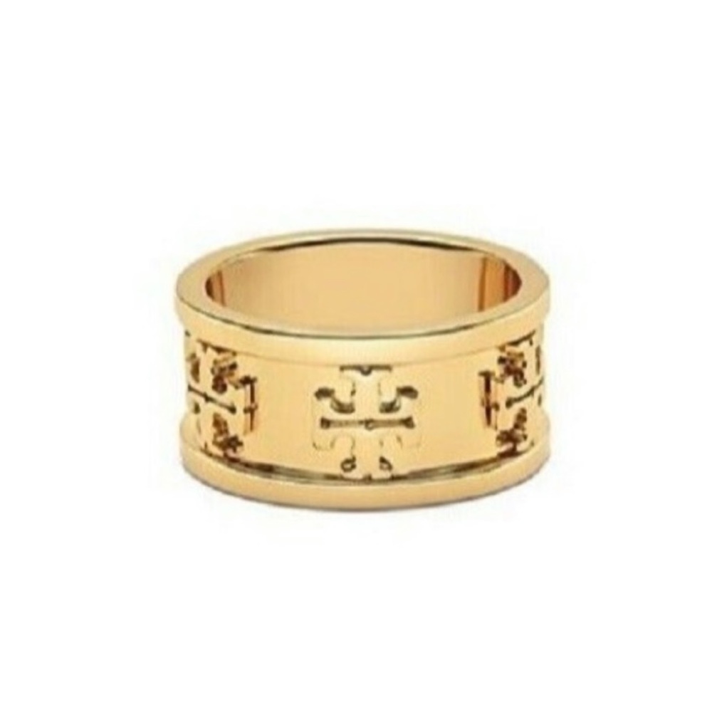 Tory Burch Gold Logo Wide Band Ring